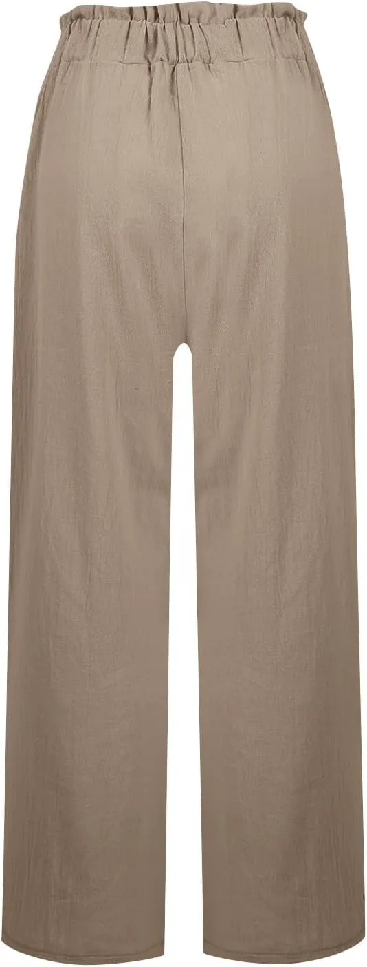 Wide Leg Dress Pants for Women Elastic Waist Loose Fit Work Pants Casual High Waisted Dressy Trousers with Pockets