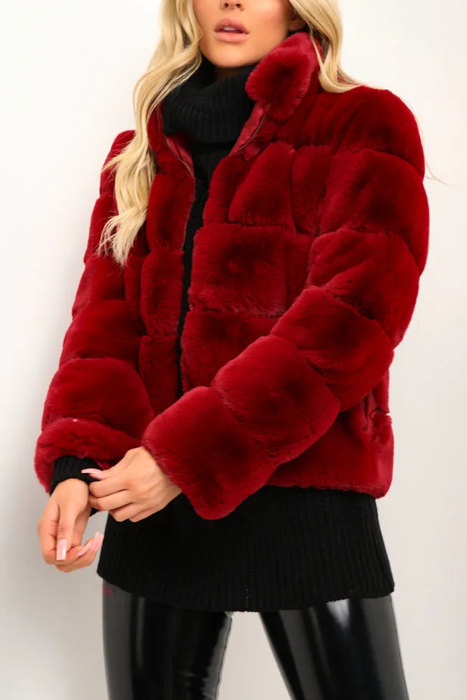 Wine Faux Fur Bubble Coat