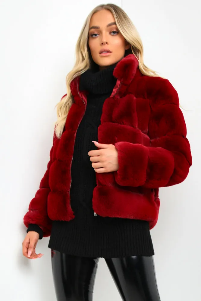 Wine Faux Fur Bubble Coat