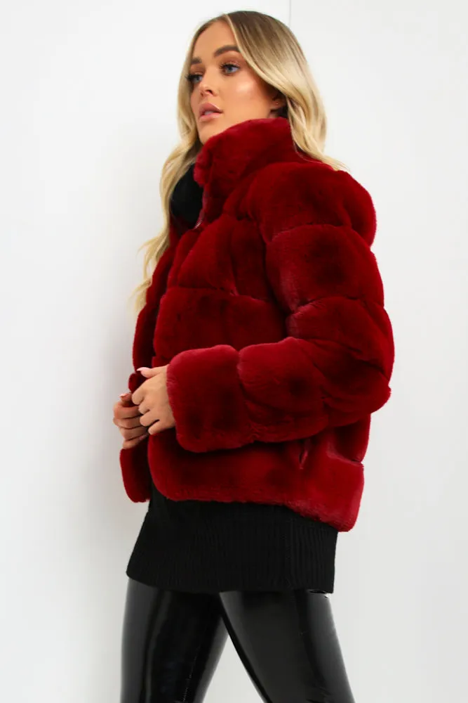 Wine Faux Fur Bubble Coat