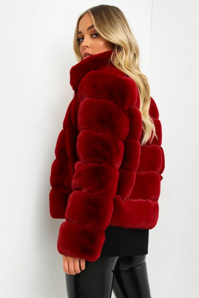 Wine Faux Fur Bubble Coat