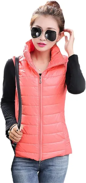 Woman Jacket Vest Autumn Winter Stand-Up Collar Cotton-Padded Coat Small Padded Jacket Short Light Vest