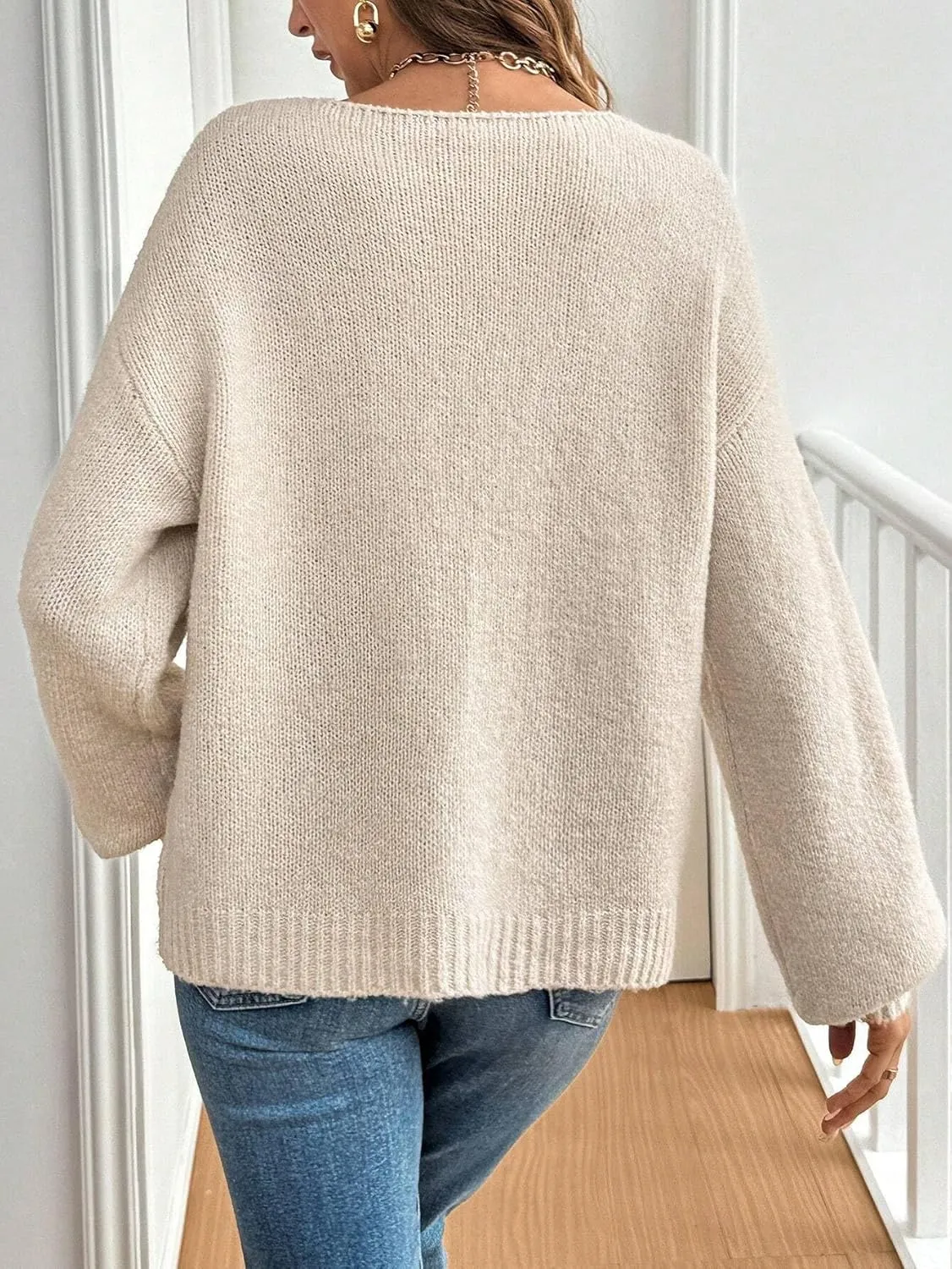 Women Casual Bow Tie Front Cardigan Sweater Solid Crew Neck Long Sleeve Self Tie Open Front Knit Sweater Top Fall