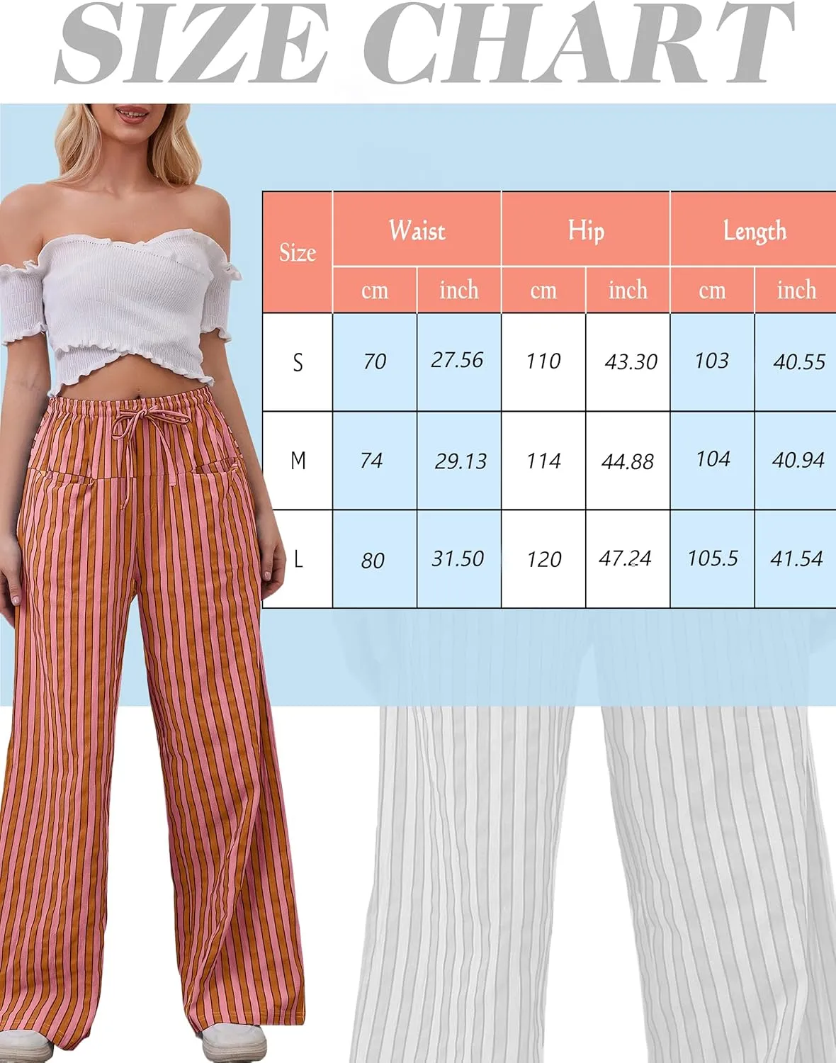 Women Drawstring Stripe Wide Leg Casual Trousers Striped Low Rise Casual Loose Lounge Pants with Pockets