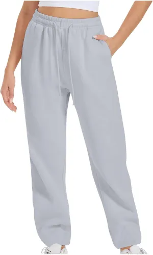 Women Drawstring Sweatpants Elastic Waist Sweatpant Plus Thick Trousers Solid Workout Pants Multi Pockets Fall Pant
