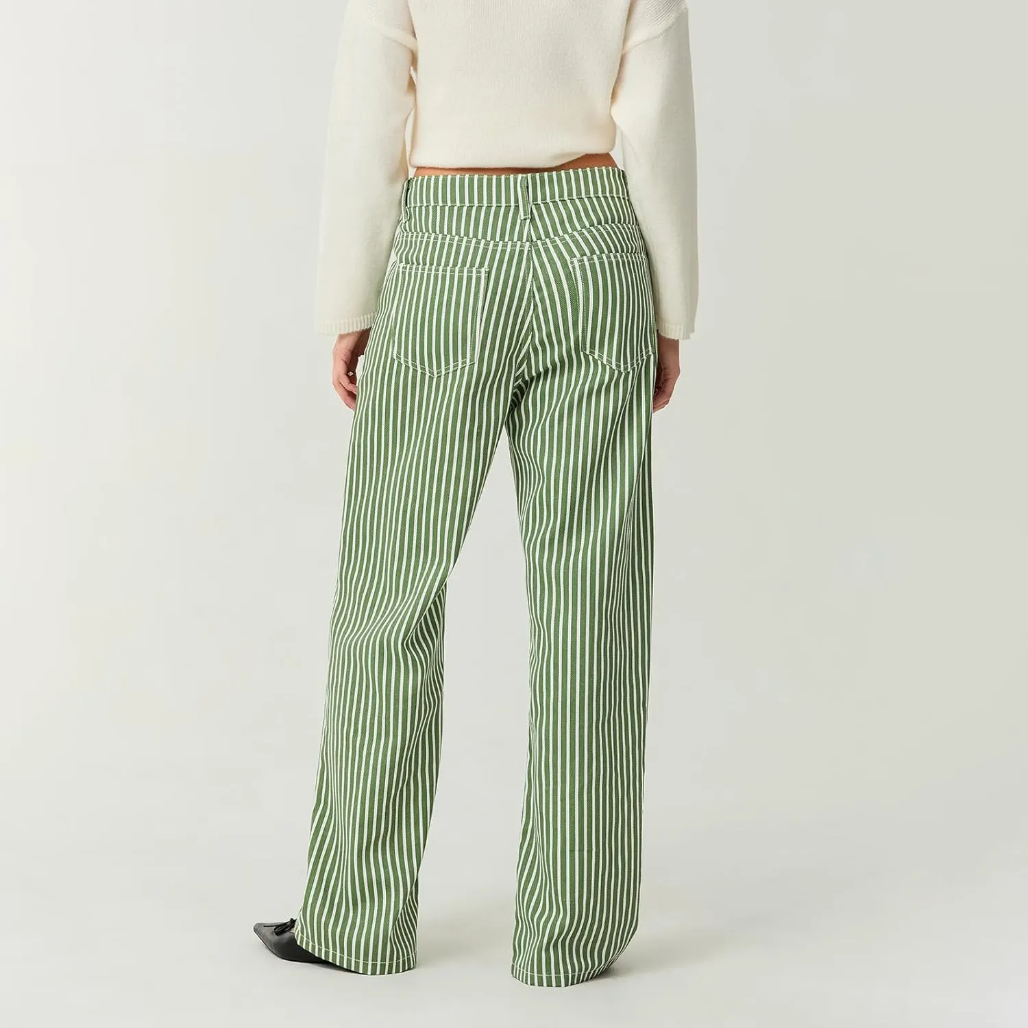 Women Fashion Striped Jeans Y2k High Waist Wide Leg Denim Pants Casual Baggy Boyfriend Trousers with Pockets
