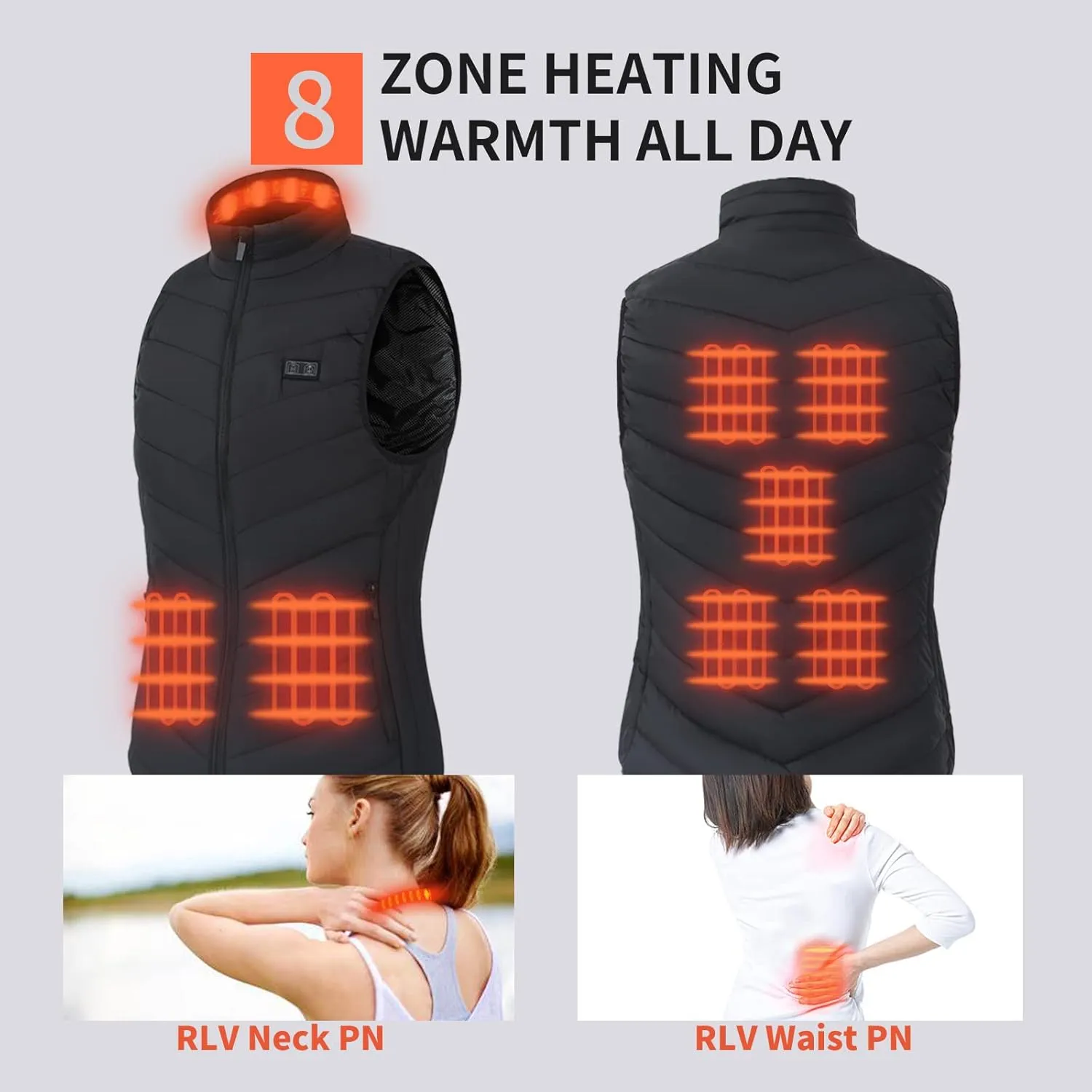 Women heated vest with 2pack 10000mAh Power Bank, 2 Button Control Rechargeable 8 Zones Heating vest