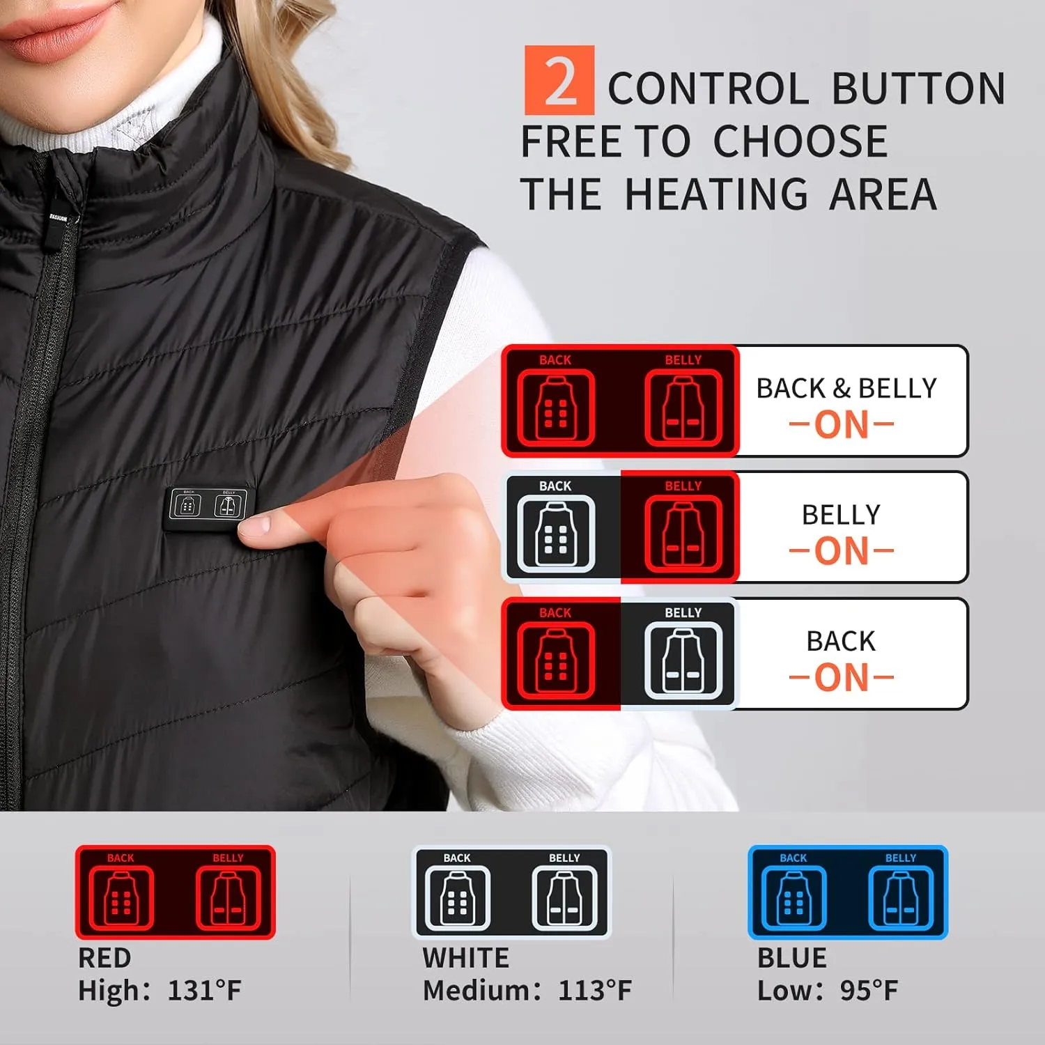 Women heated vest with 2pack 10000mAh Power Bank, 2 Button Control Rechargeable 8 Zones Heating vest