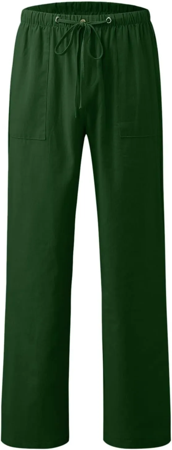 Women Linen Baggy Harem Pants Elastic High Waist Loose Slit Cropped Pants with Pockets with Pockets Women's Beach