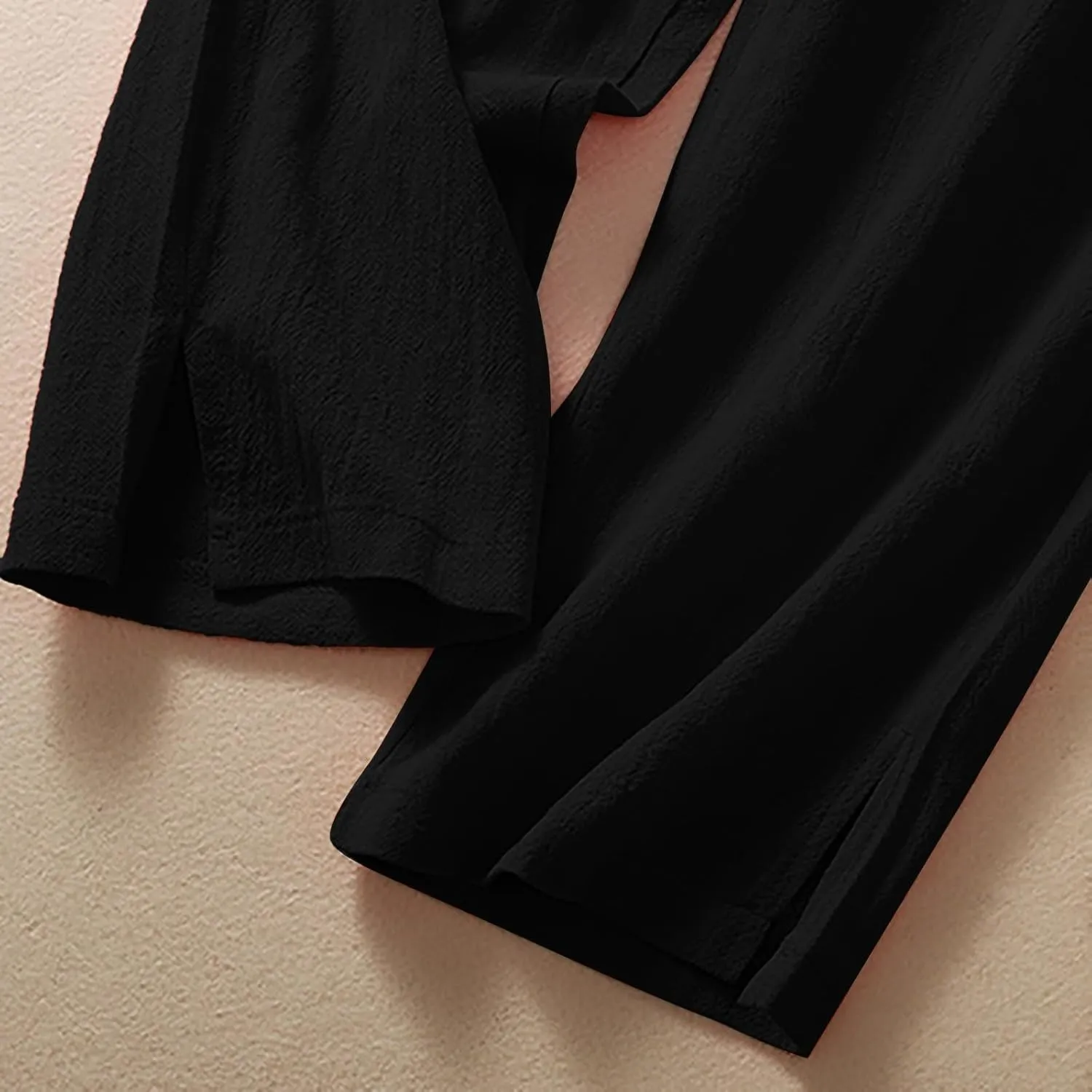 Women Linen Baggy Harem Pants Elastic High Waist Loose Slit Cropped Pants with Pockets with Pockets Women's Beach