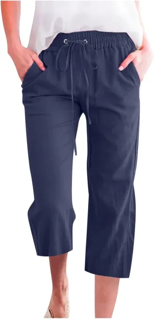 Women Linen Blend Summer Floral Palazzo Lounge Pants Low Waist Wide Leg Slim-Fit Palazzo Lounge Pants Vacation