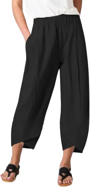Women Linen Blend Summer Letter Patched Pants High Waist Long Lounge Plus Size Palazzo Lounge Pants Trendy