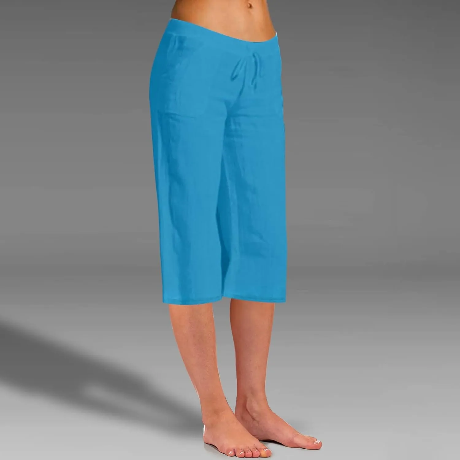 Women Linen Blend Summer Pull On Palazzo Lounge Pants High Waist Straight Slim-Fit Trousers Beach