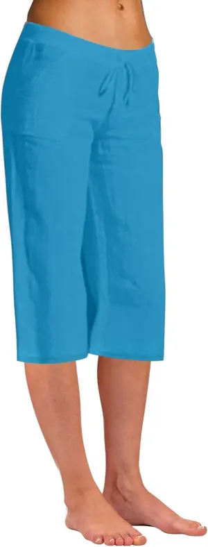 Women Linen Blend Summer Pull On Palazzo Lounge Pants High Waist Straight Slim-Fit Trousers Beach