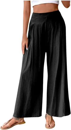 Women Linen Summer Palazzo Pant Trousers Low Waist Ankle Length Slim-Fit Palazzo Lounge Pants Beach