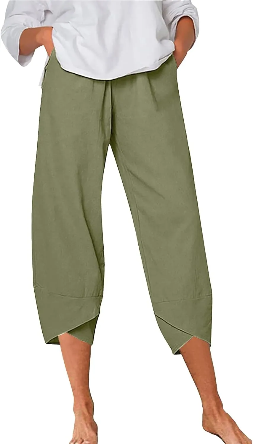 Women Linen Summer Y2K Fashion Palazzo Lounge Pants Elastic Waist Stretchy Loose Fit Trouser Business Work