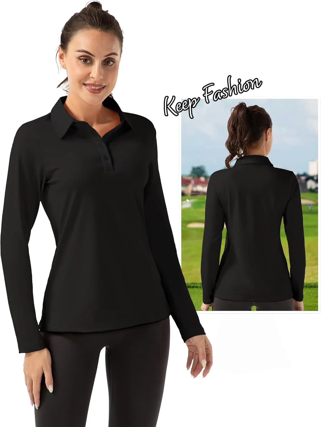Women Long Sleeve Polo Shirt Golf Sport Top Athletic Sportswear Tennis Activewear