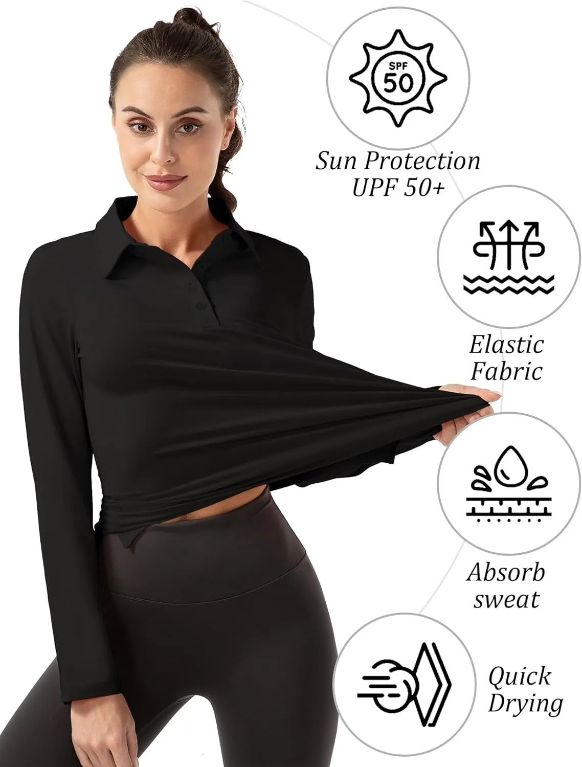Women Long Sleeve Polo Shirt Golf Sport Top Athletic Sportswear Tennis Activewear
