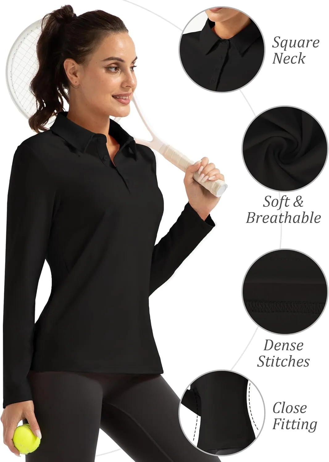 Women Long Sleeve Polo Shirt Golf Sport Top Athletic Sportswear Tennis Activewear