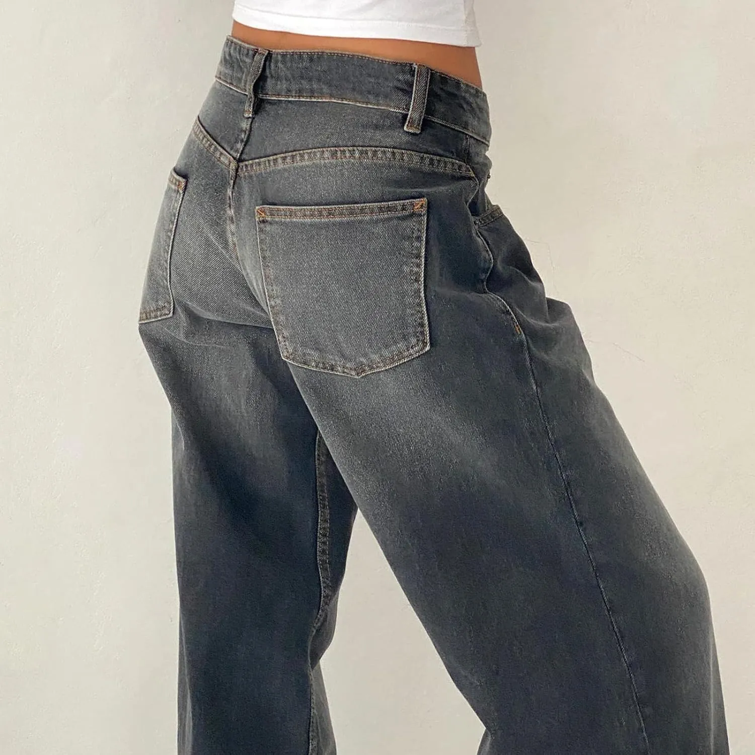 Women Low Waist Baggy Jeans Wide Leg Boyfriend Denim Pants Y2k Casual Vintage Trendy Loose Fit Trousers Streetwear