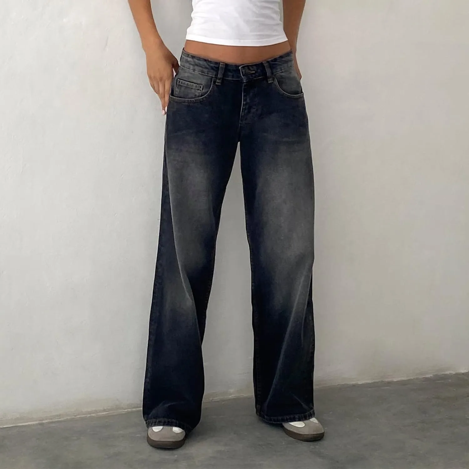 Women Low Waist Baggy Jeans Wide Leg Boyfriend Denim Pants Y2k Casual Vintage Trendy Loose Fit Trousers Streetwear