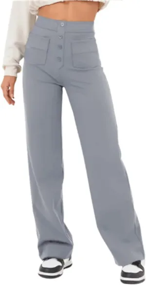Women Pants 2025 Fashion High Waist Button Down Stretchy Work Pant Trousers Casual Straight Leg Pants with Pockets