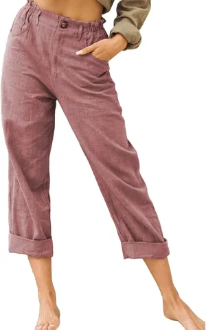 Women Pants Solid Color Straight Trousers Slim Fit High Waist Long Pants with Pockets
