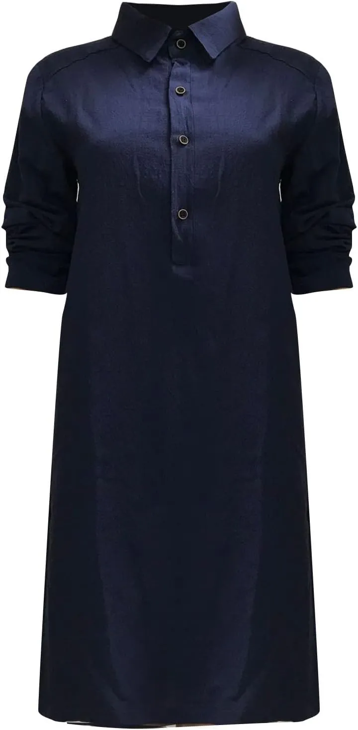 Women Summer Midi Shirt Dresses Button Down 1/2 Sleeve Lapel Casual Cotton Linen Dress Summer Midi Dress Pockets Shirt Dress