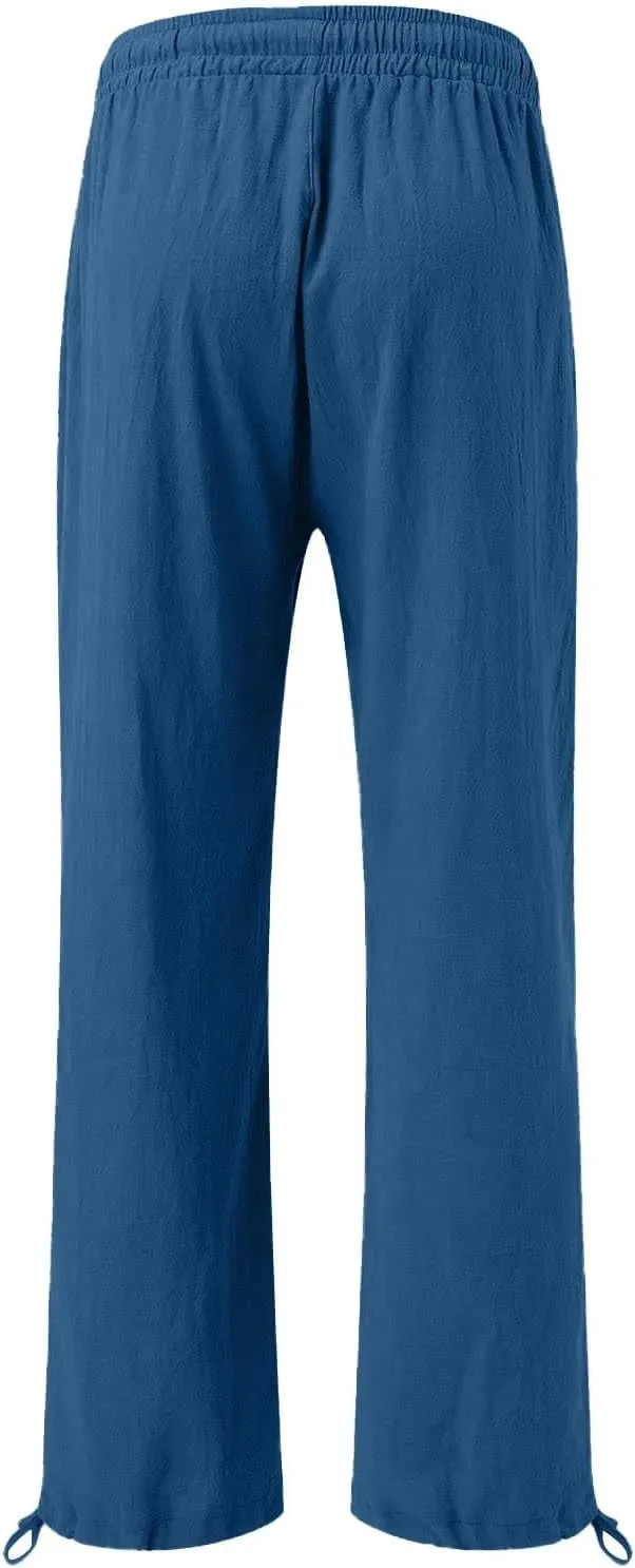 Women Wide Leg Palazzo Pants Summer Drawstring High Waist Flowy Casual Trousers Lounge Loose Beach Outfits Clothes