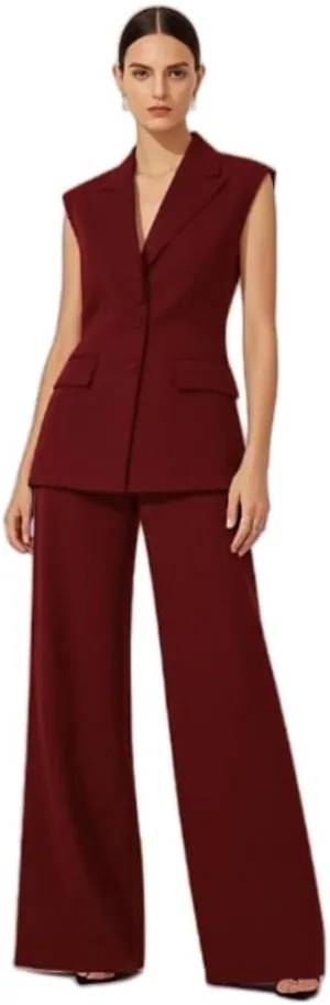 Womens 2 Pcs Outfits Vest and Pants Summer Sleeveless Blazer Tuxedos Set Business Wedding Work