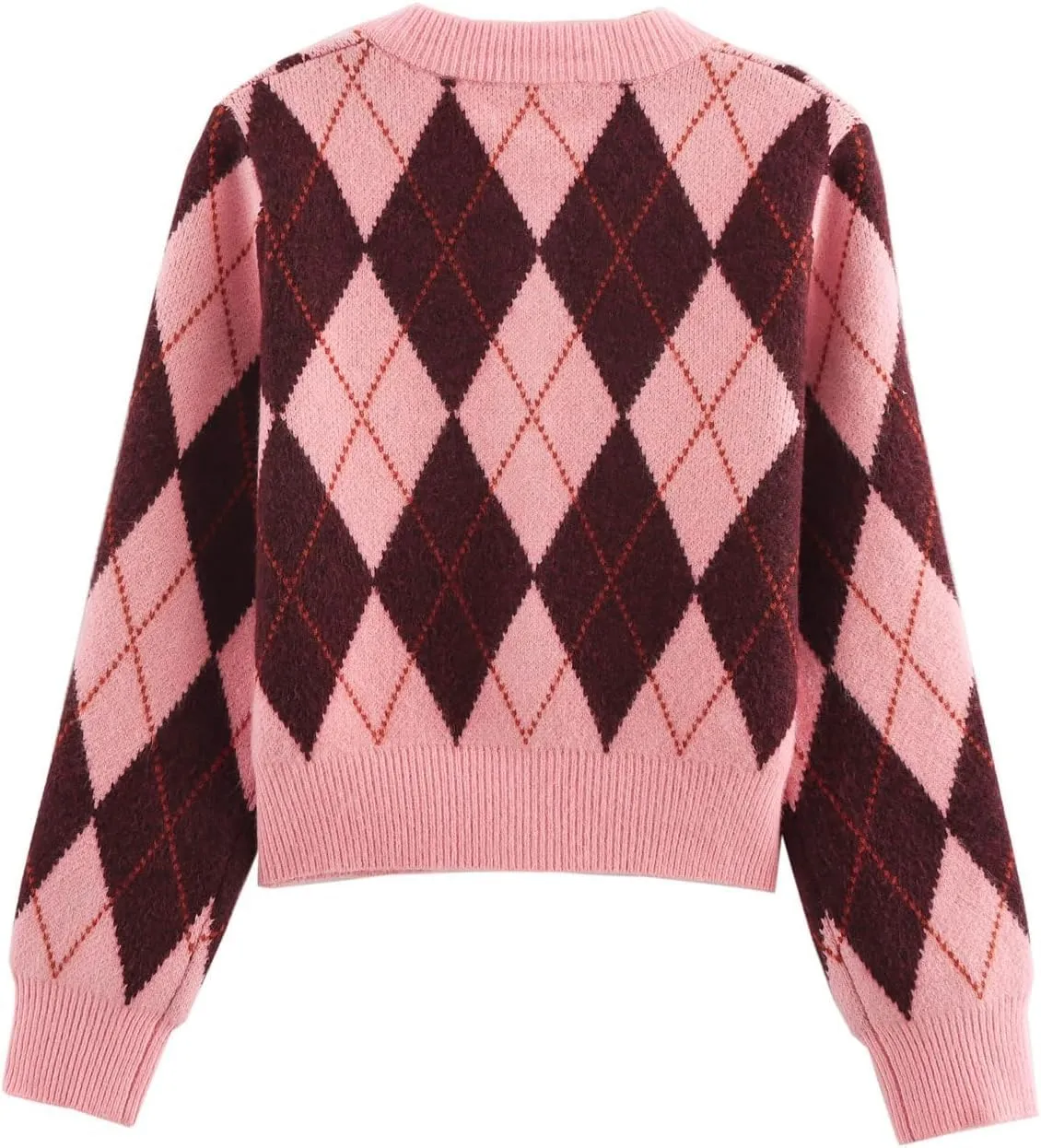Womens Argyle Preppy Cardigan Sweater Casual Long Sleeve Button Down Color Block Knit Cardigan 2025 Spring Knitwears