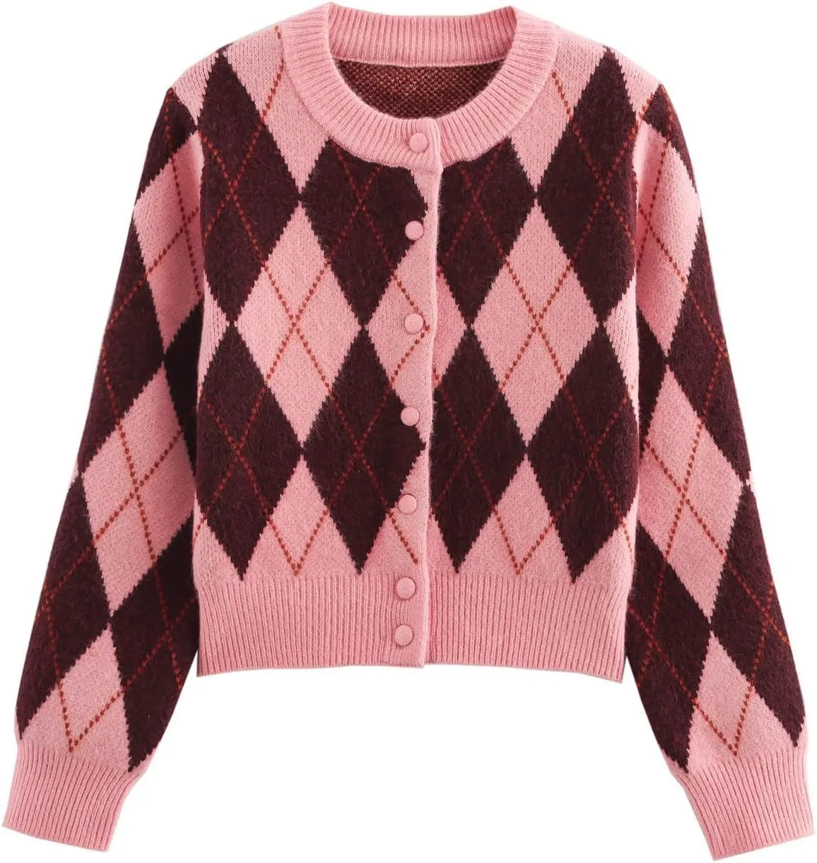 Womens Argyle Preppy Cardigan Sweater Casual Long Sleeve Button Down Color Block Knit Cardigan 2025 Spring Knitwears
