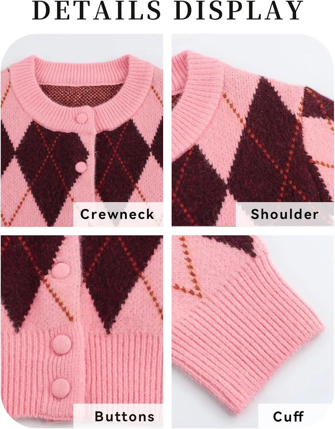 Womens Argyle Preppy Cardigan Sweater Casual Long Sleeve Button Down Color Block Knit Cardigan 2025 Spring Knitwears