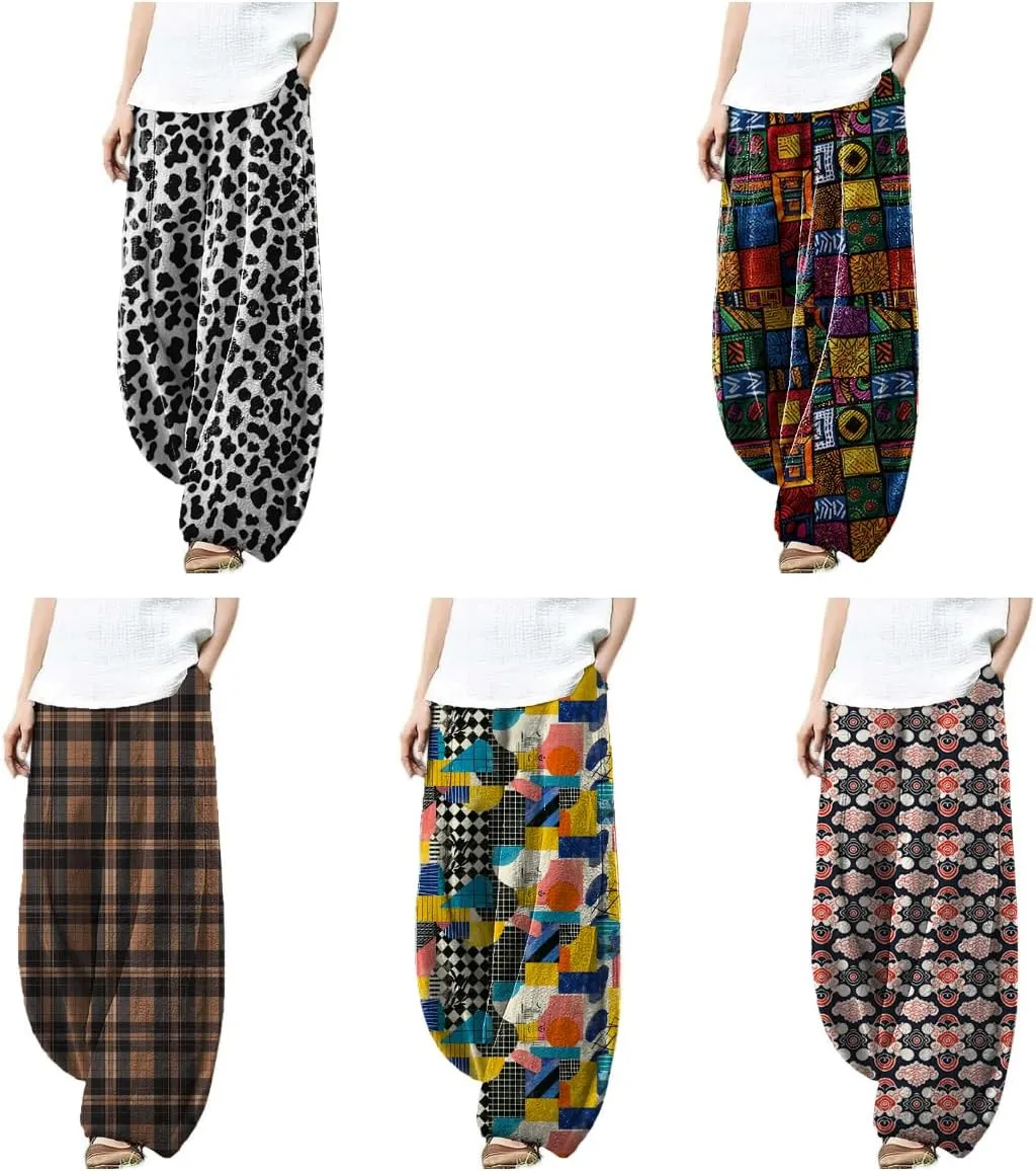 Womens Beach Pants Comfy Lightweight Wide Leg with Pockets Vacation Pants Summer Beach Fashion Pants for Women