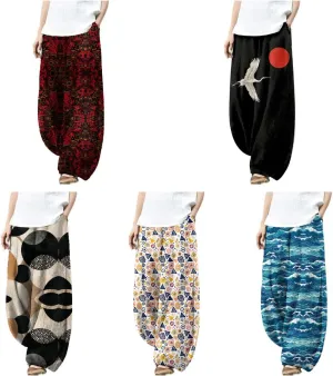 Womens Beach Pants Lounge Breathable Funny Printed with Pockets Flowy Palazzo Pants for Women High Waist Pants