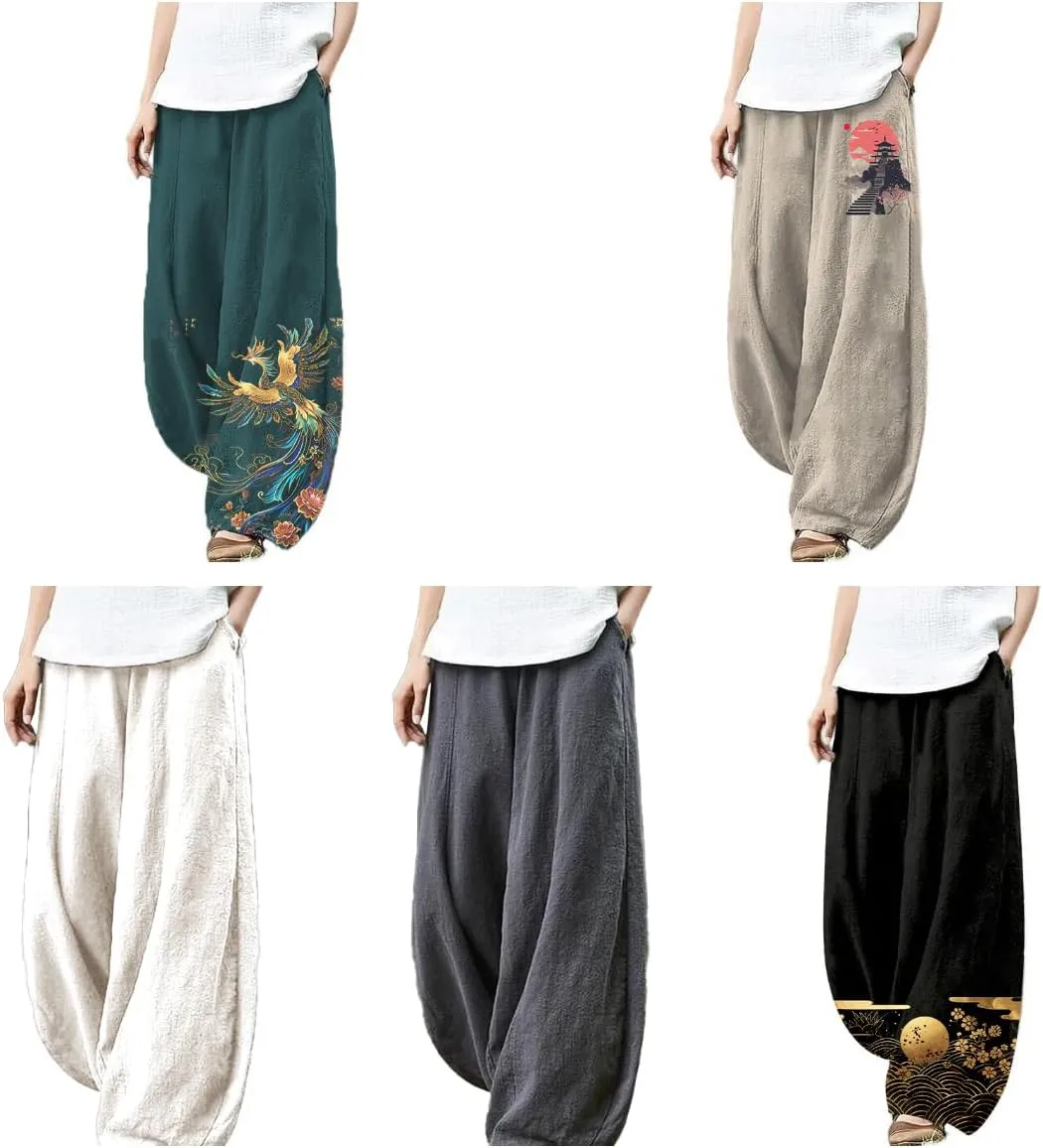 Womens Beach Pants Lounge Breathable Funny Printed with Pockets Flowy Palazzo Pants for Women High Waist Pants