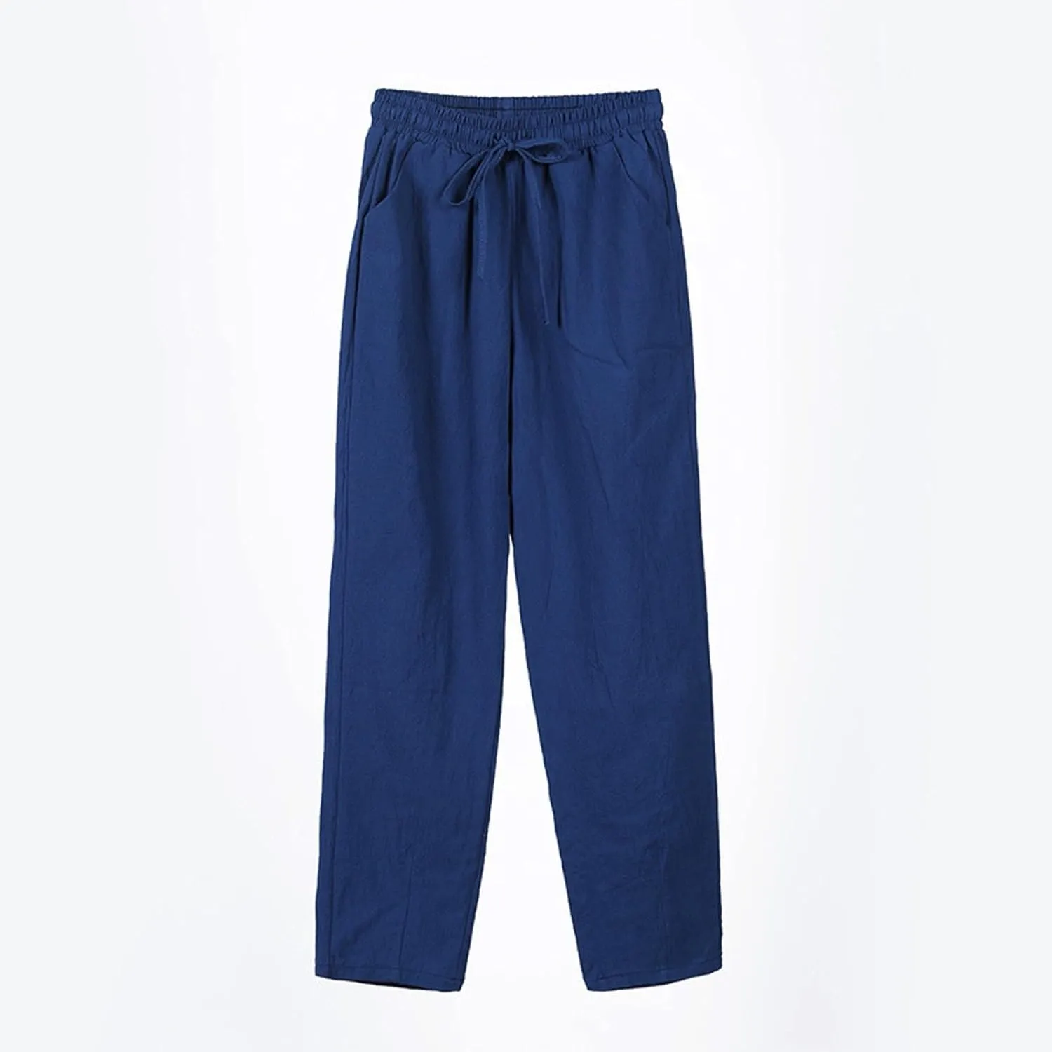 Women's Cotton Linen Straight Leg Pants Elastic Drawstring Casual Trousers with Pockets Summer Pants for Women