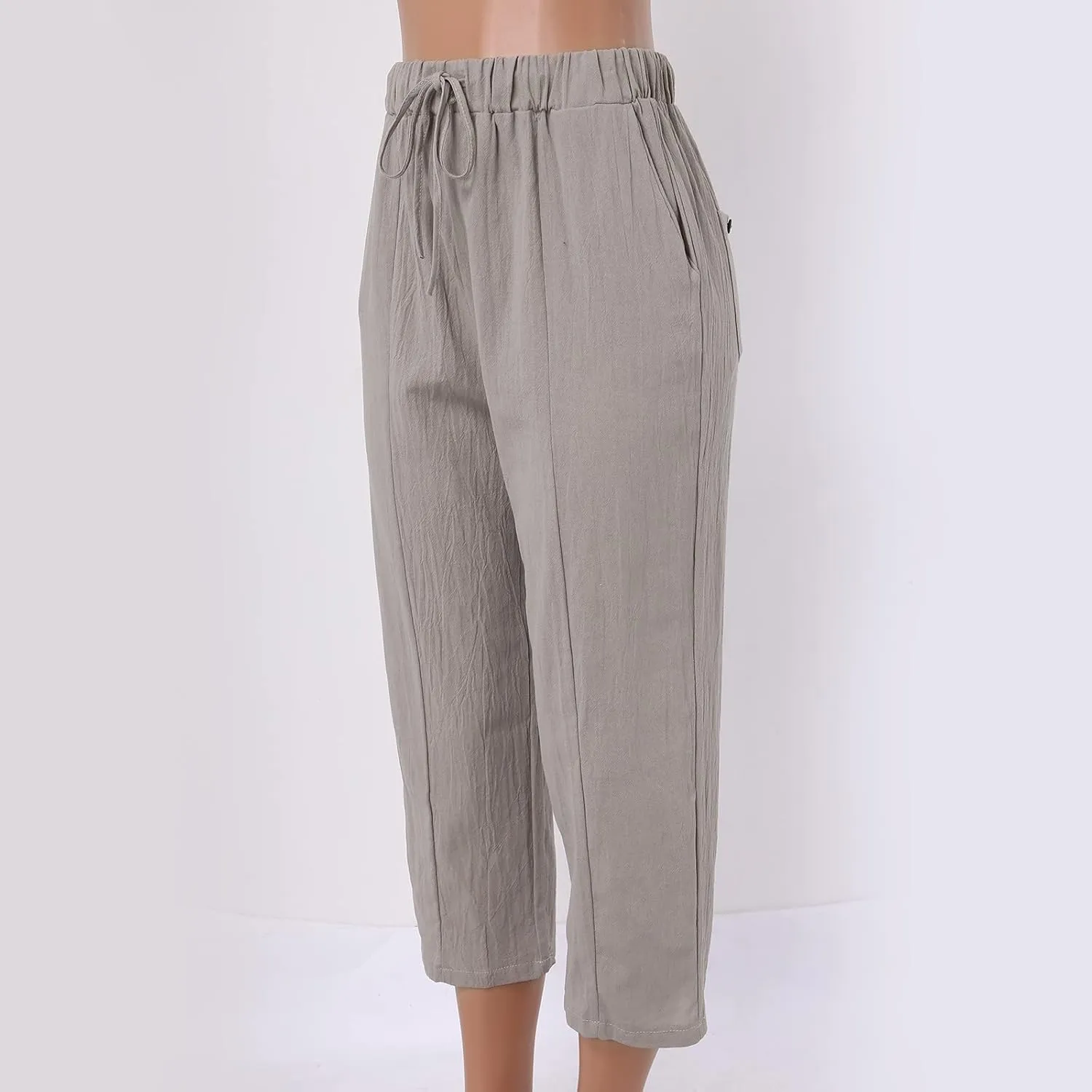 Womens Cotton Linen Summer Solid Palazzo Pants High Waist Lounge Pants Plus Size Pant Trousers Travel
