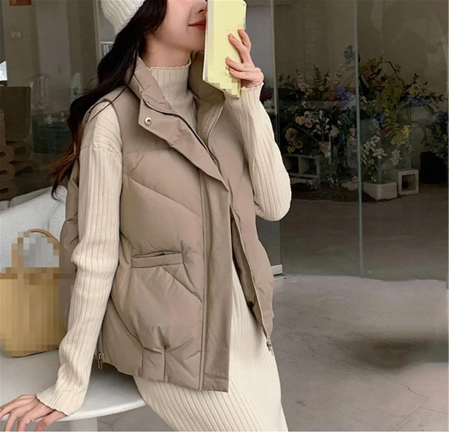 Women's Cotton Vest Autumn Winter Stand-Up Collar Coat Waistcoat Womens Down Cotton Jacket Sleeveless Padded Outwear