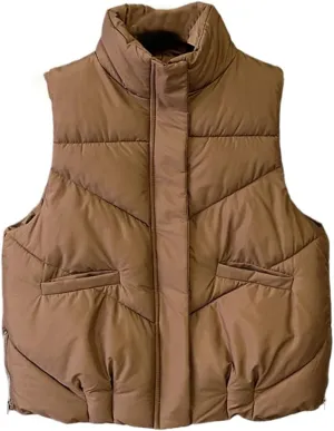 Women's Cotton Vest Autumn Winter Stand-Up Collar Coat Waistcoat Womens Down Cotton Jacket Sleeveless Padded Outwear