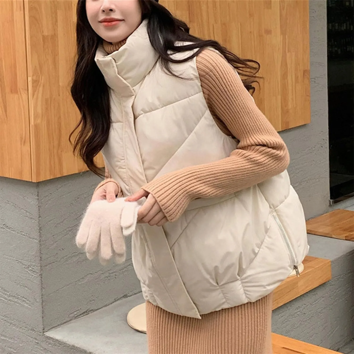 Women's Cotton Vest Autumn Winter Stand-Up Collar Coat Waistcoat Womens Down Cotton Jacket Sleeveless Padded Outwear