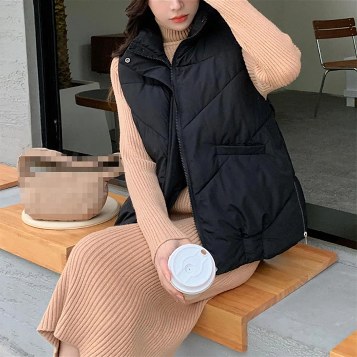 Women's Cotton Vest Autumn Winter Stand-Up Collar Coat Waistcoat Womens Down Cotton Jacket Sleeveless Padded Outwear