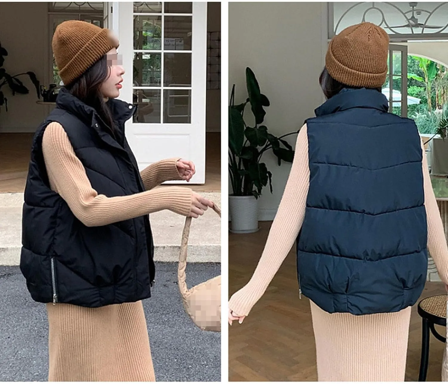 Women's Cotton Vest Autumn Winter Stand-Up Collar Coat Waistcoat Womens Down Cotton Jacket Sleeveless Padded Outwear