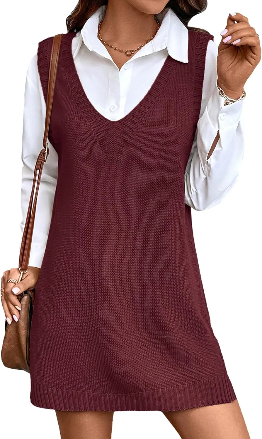 Womens Cute Lightweight V Neck Long Sweater Vest Dress Spring 2025 Trendy Ribbed Knit Side Slit Tunic Pullover Top