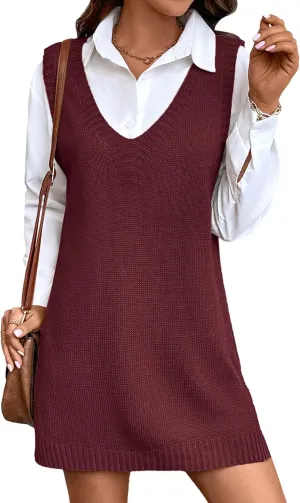 Womens Cute Lightweight V Neck Long Sweater Vest Dress Spring 2025 Trendy Ribbed Knit Side Slit Tunic Pullover Top