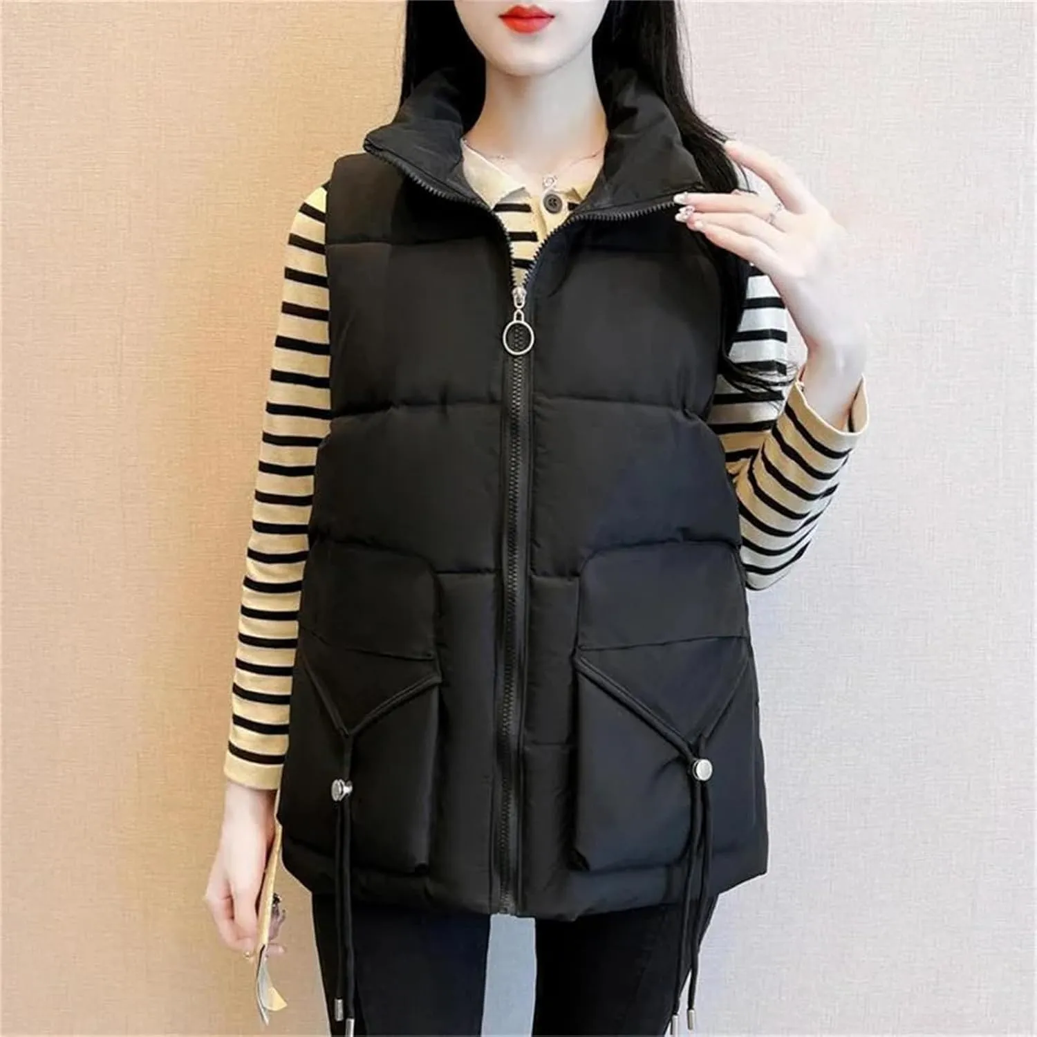 Women's Down Cotton-Padded Jacket Vest - Fall Winter Warm Sleeveless Fashion Waistcoat