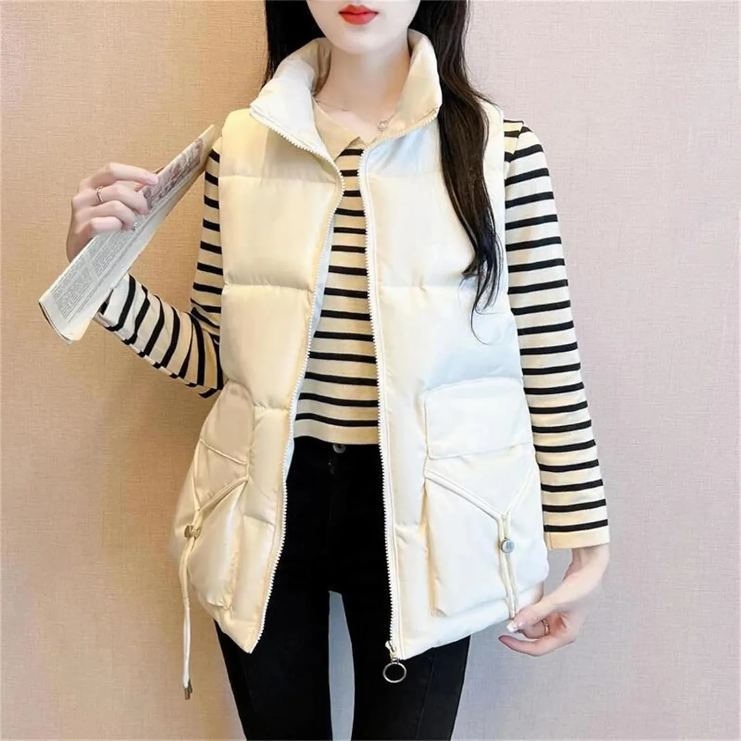 Women's Down Cotton-Padded Jacket Vest - Fall Winter Warm Sleeveless Fashion Waistcoat
