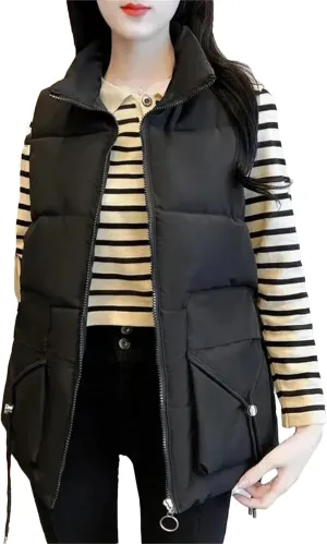 Women's Down Cotton-Padded Jacket Vest - Fall Winter Warm Sleeveless Fashion Waistcoat