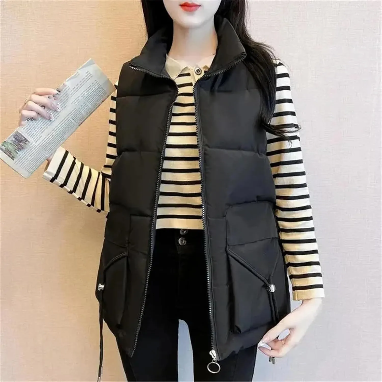 Women's Down Cotton-Padded Jacket Vest - Fall Winter Warm Sleeveless Fashion Waistcoat