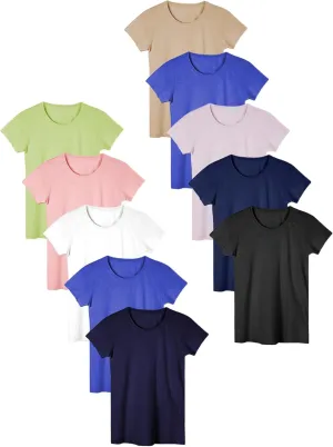 Women's Everyday Flowy Slub Burnout Active Casual Workout Crew T Shirt Tops | Multi Packs & Colors